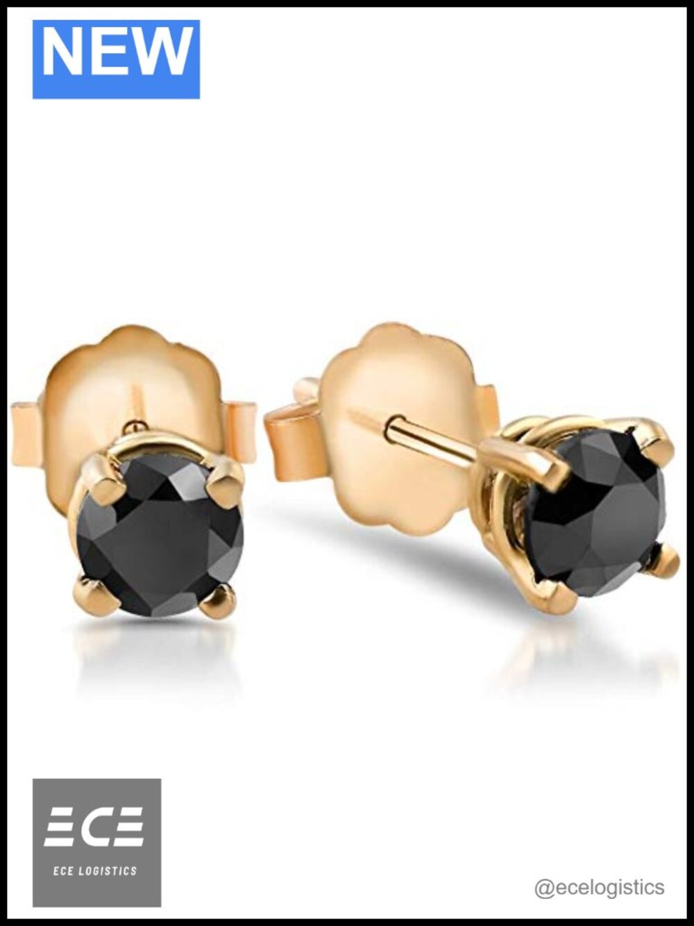 1/2 Ct Black Diamond Stud Earrings 14K White or Yellow Gold Basket